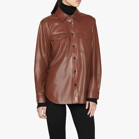 Anine Bing Hutton Shirt Faux Vegan Leather Button-Down Jacket Size S - Picture 2 of 11